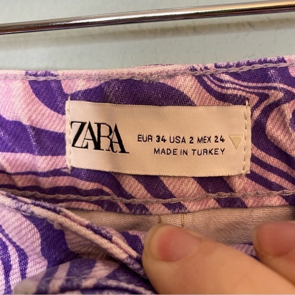 Zara Purple Zebra Stripe Straight Leg Denim Pants Size 2 - Picture 6 of 7